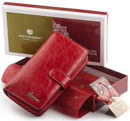 Dámska kožená peňaženka s vertikálnym zapínaním - Peterson - červená