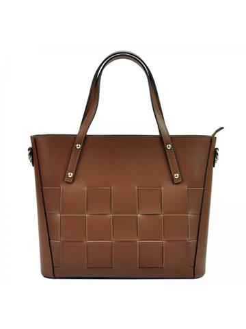 Dámska kožená taška PATRIZIA Shopperbag v hnedej farbe s prídavným popruhom a strieborným kovaním