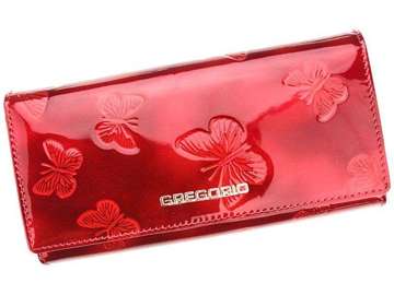 Dámska peňaženka Gregorio BT-102 Prírodná koža červená s motýľmi Veľká horizontálna RFID SECURE