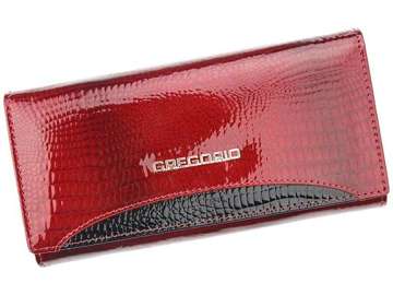 Dámska peňaženka Gregorio GP-102 Veľká červená s čiernymi detailmi Prírodná koža s ochranou RFID