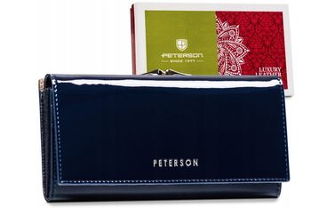 Dámska tmavomodrá kožená peňaženka s chlopňou - Peterson