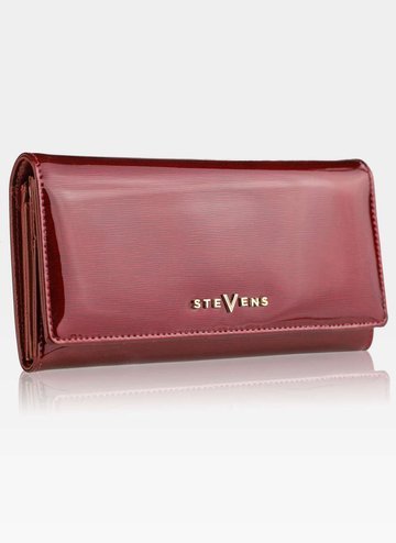 Dámska veľká kožená peňaženka TEVENS Red Sparkle