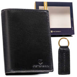 Darčeková sada: elegantná pánska kožená peňaženka a prívesok na kľúče - Peterson