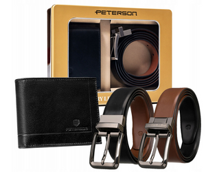 Darčeková sada: pánska kožená peňaženka a obojstranný opasok z prírodnej kože - Peterson
