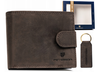 Darčeková sada: pánska peňaženka a prívesok na kľúče z pravej kože - Peterson