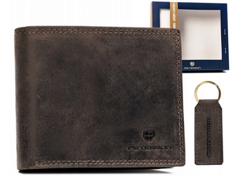 Darčeková sada: pánska peňaženka a prívesok na kľúče z pravej kože - Peterson