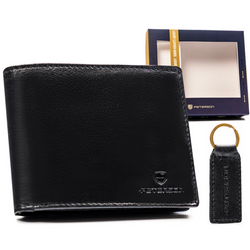 Darčeková sada: veľká pánska kožená peňaženka a prívesok na kľúče - Peterson