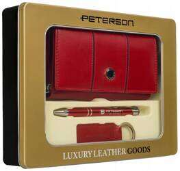 Darčeková súprava: dámska kožená peňaženka, prívesok na kľúče a pero - Peterson