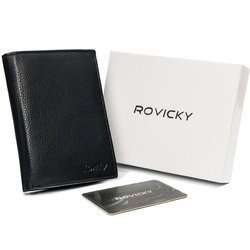 Elegantná pánska kožená peňaženka, čierna, ochrana RFID - Rovicky