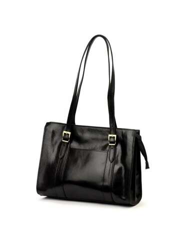 Florence Dámska kožená kabelka A4 54 Black Shoulder Shopper