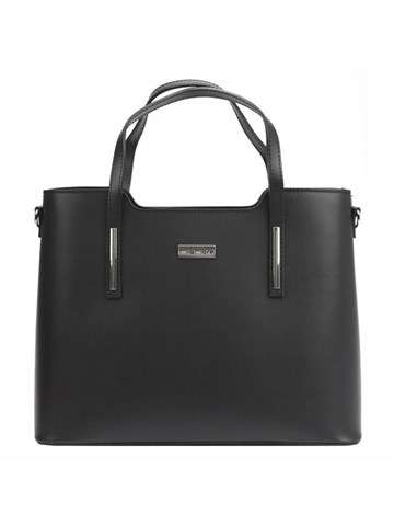 MiaMore Kožená kabelka Black Shopperbag 01-035 D Veľká s pripevneným popruhom