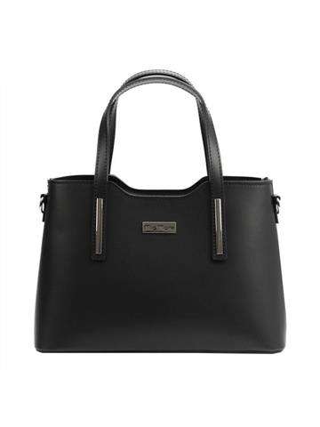 MiaMore Kožená nákupná taška Black 01-035 Natural s pripevneným popruhom