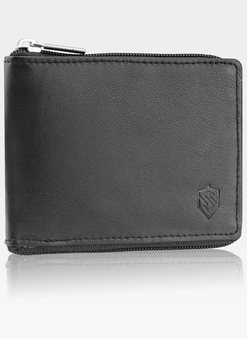 Pánska čierna kožená peňaženka STEVENS Veľká horizontálna peňaženka na zips