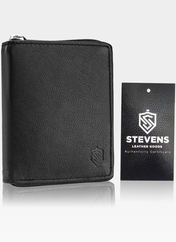 Pánska čierna kožená peňaženka STEVENS Veľká vertikálna peňaženka na zips