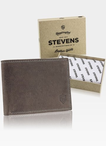 Pánska kožená horizontálna peňaženka STEVENS s rozťahovacím ochranným panelom RFID Brown