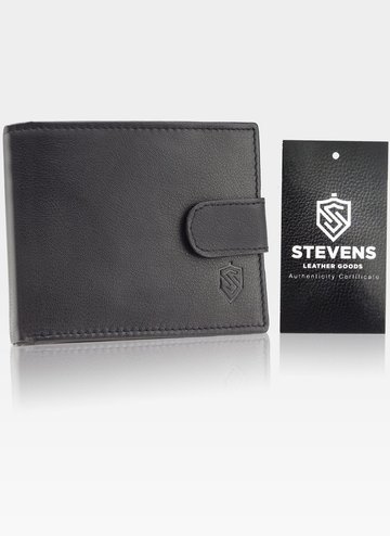 Pánska kožená peňaženka STEVENS Classic Horizontal Buckled Black Card Protective Technology RFID