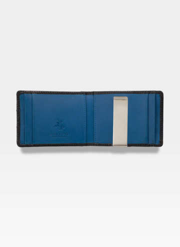 Pánska kožená peňaženka s klipom na bankovky Visconti RFID Black + Blue VSL-57