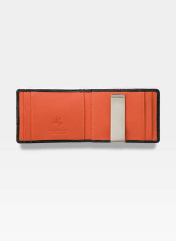 Pánska kožená peňaženka s klipom na bankovky Visconti RFID Black + Orange VSL-57