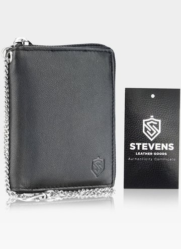 Pánska kožená veľká peňaženka na zips STEVENS s retiazkou
