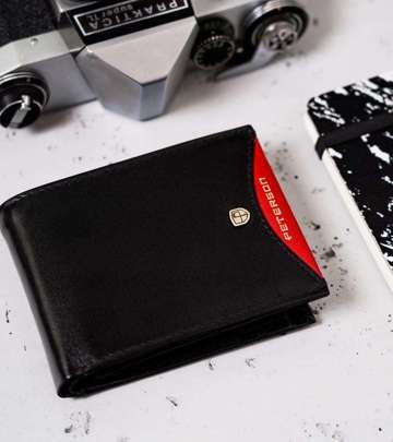 Pánska malá kožená peňaženka s horizontálnou orientáciou s RFID - Peterson - čierna