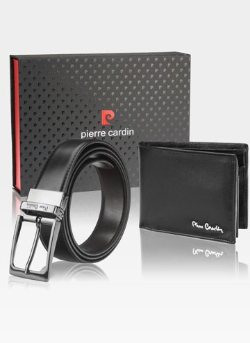 Pánska peňaženka opasok darčeková sada kožená Pierre Cardin pravá