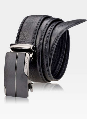 Pánsky kožený opasok Pierre Cardin Black Metal Automatic Buckle