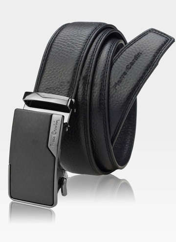 Pánsky kožený opasok Pierre Cardin Black Metal Automatic Buckle