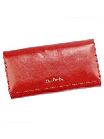 Pierre Cardin 06 ITALY 121 Large Women's Natural Leather Wallet Red Level Orientation with RFID Protection