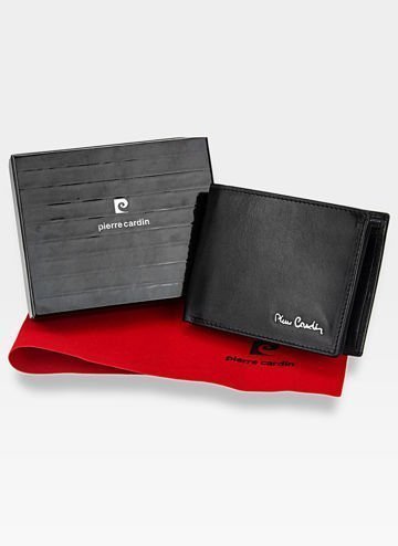 Pierre Cardin Pánska horizontálna kožená peňaženka Black 88061 s vreckom na zips