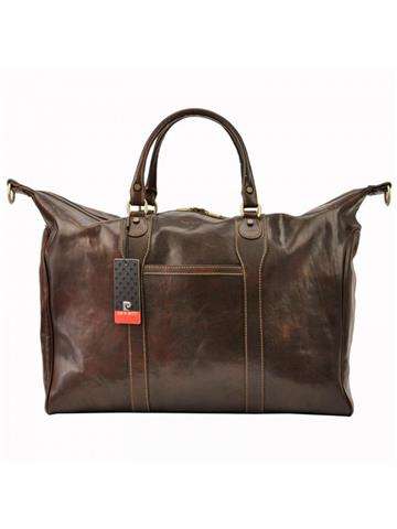 Pierre Cardin TB-02 Prírodná kožená cestovná taška Dark Brown Large