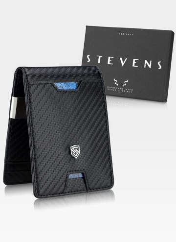 STEVENS Pánska tenká moderná kožená peňaženka z RFID CARBON na hotovostné darčekové karty
