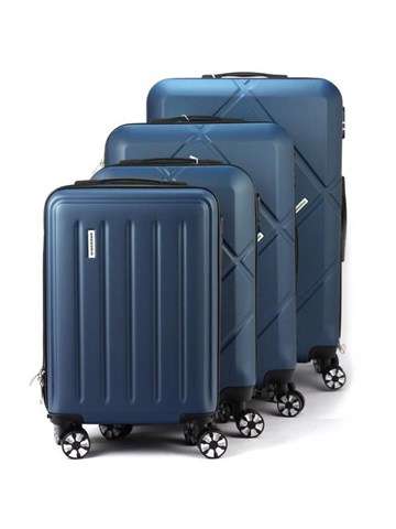 Súprava kufrov Gregorio W3015 Modrý ABS so strieborným kovaním a štyrmi otočnými kolieskami