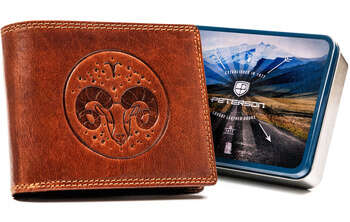 Veľká pánska kožená peňaženka s reliéfom zobrazujúcim znamenie zverokruhu - Peterson