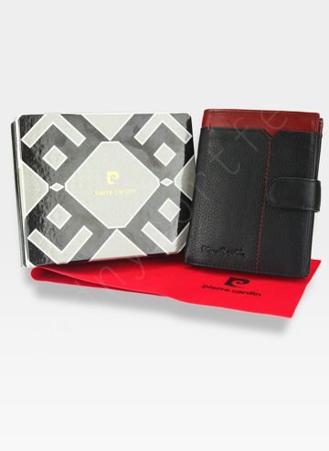 Zapínaná pánska peňaženka Pierre Cardin Kožená čierna + červená Tilak14 326A Sahara